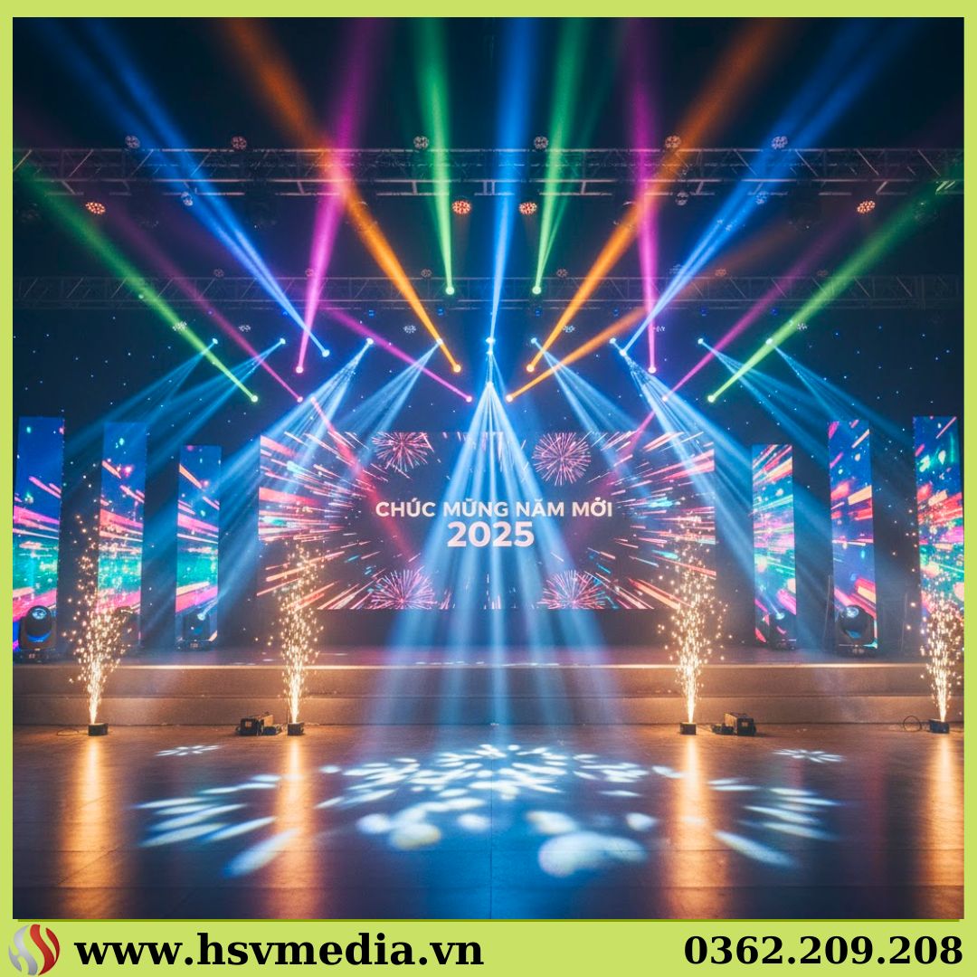 Set-up Sân Khấu, Backdrop, Và Ánh Sáng Tất Niên