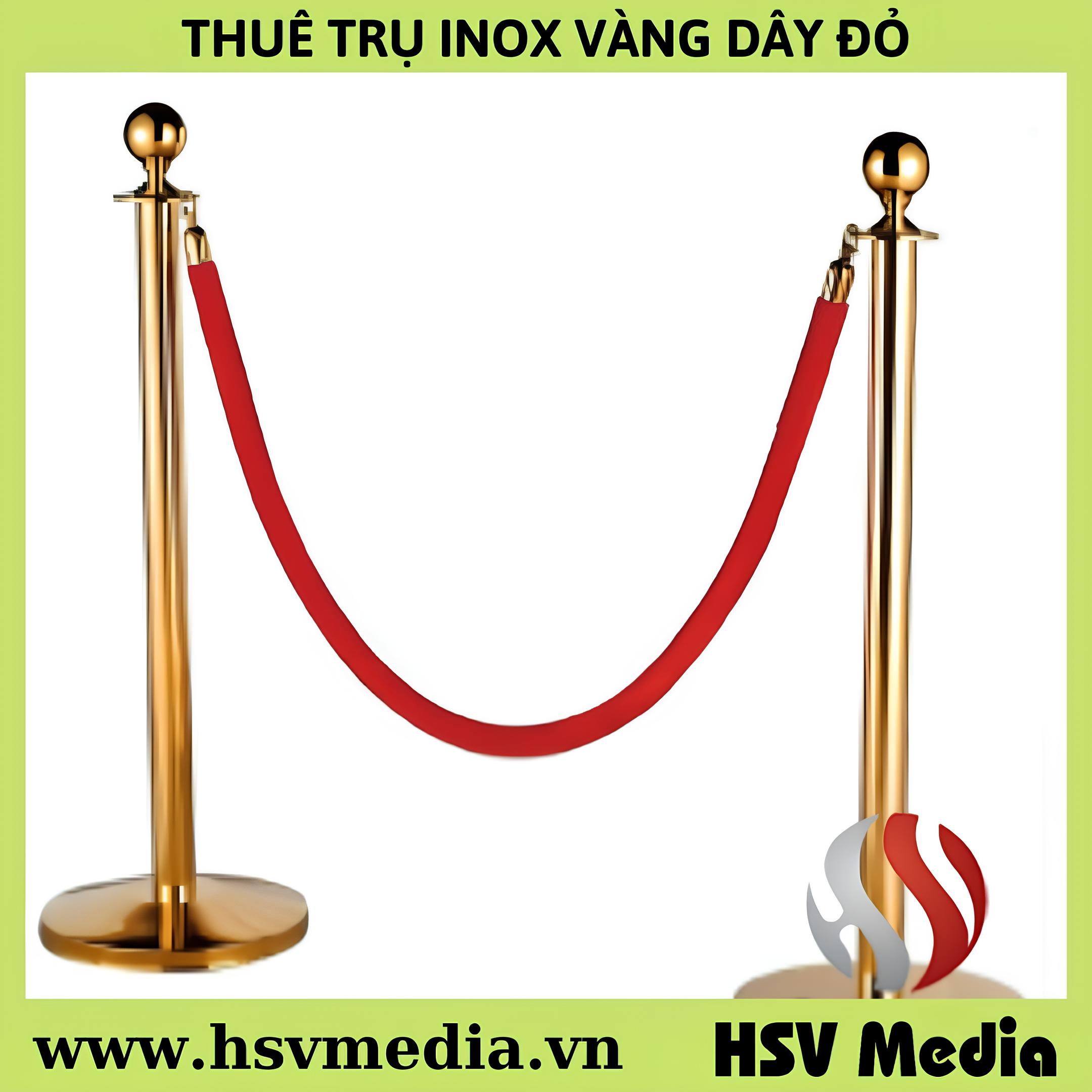 Cho thuê trụ inox vàng dây nhung đỏ