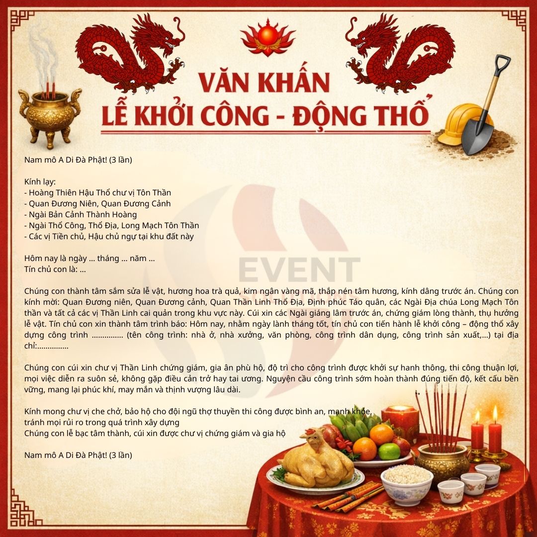 Văn Khấn Khởi Công - Động Thổ